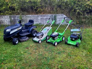 1 havetraktor og 3 plæneklipper
