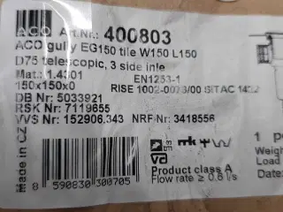 Afløbsskål Aco Ø75 mm. Ubrugt ( annonce 576 A)