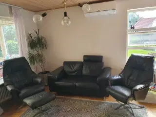 Hjort Knudsen sofa- og lænestolesæt i sort læder