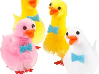 Farverige Påskeænder i Chenille - 4 stk. 50 mm