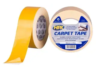 dobbeltklæbende tape til tæpper, hvid, 50mm x 25m