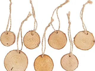 Rustikke træskiver med snor - 7 stk. til kreative projekter