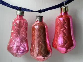 Vintage julekugler, pink klokker, 6 stk samlet