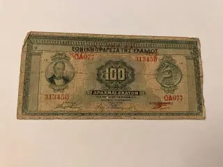 100 Drachmai 1927 Greece - Meget slidt