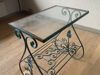Rustikt blåt Metalbord med original 32glasplade