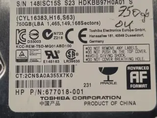 2.5" Toshiba 750GB harddisk!