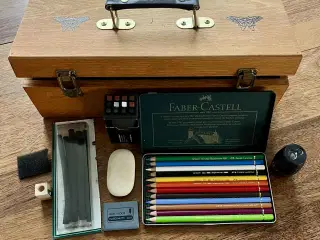 Ubrugt Faber-Castell kunstnersæt + trææske + Conté