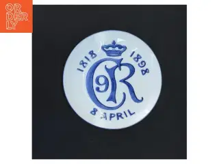 Porcelænstallerken med kongeligt monogram (str. Ø 16 cm)