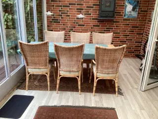 spisebord med seks stole bambus 