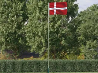 Danmark flag og flagstang 5,55 m aluminium