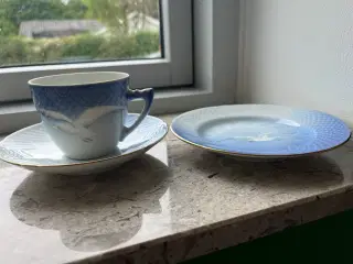 Mågestel Kaffekop, underkop og dessert tallerken 