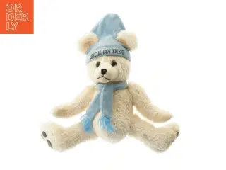 Bamse med blå hat og halstørklæde (str. 46x24 cm)