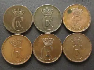 2 ører 1874-1899 Chr. IX 6 stk