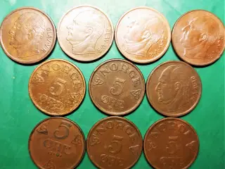 NORGE NORWAY 10 x 5 ØRE 1940 - 1972 Se Omtale...