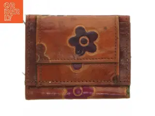 Lille læderpung med blomster (str. 9x7 cm)