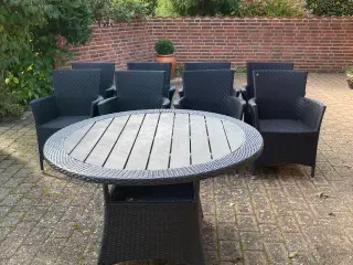 🟢Havemøbelsæt Rattan Rundt Bord med 8 Stole