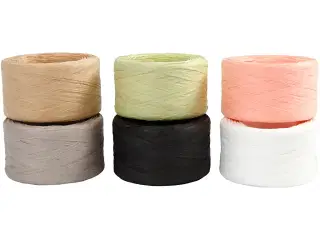 Raffia Papirgarn, B: 7-8 mm, ass. farver, 6x100m/ 1 pk.