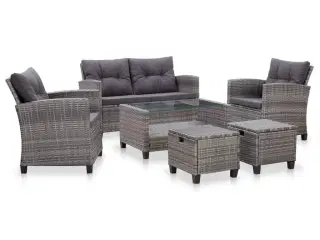 Loungesæt til haven 6 dele med hynder polyrattan mørkegrå