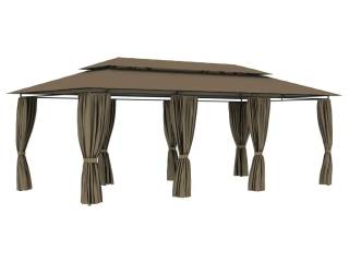 Pavillon med gardiner 600x298x270 cm 180 g/m² gråbrun