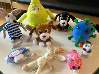 9 meget velholdte tøjdyr i forskellige størrelser