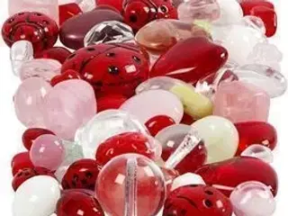 Assorterede Glasperler - Mariehøns, Blade & Hjerter