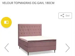 Rosa velour kontinentalseng MED sengegavl