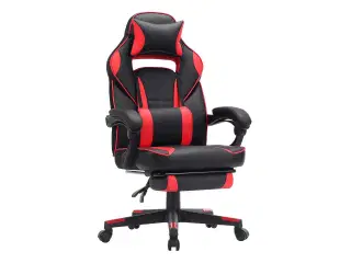 Gaming stol SONGMICS – racer kontorstol med fodstøtte, ergonomisk, vippefunktion, hoved- og lændestøtte, 150 kg, sort/rød