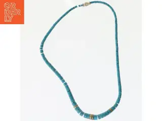 Turkis halskæde med cylinderperler (str. 28 cm)