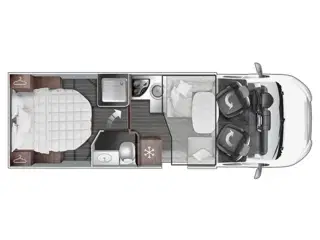 2024 - Rollerteam Kronos 265TL   Højde justerbar fritstående dobbeltseng i bag og el-seng under loftet over siddegruppen - 5 S. selepladser