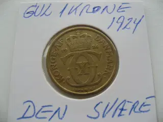  Pæn gul 1 kr 1924, den super svære i Hartberger