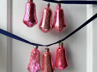 Vintage julekugler, pink klokker, 6 stk samlet