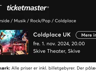 2 billetter Coldplace Skive Theater