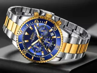 BIDEN Herreur med kronograf og dato, Blå/Guld