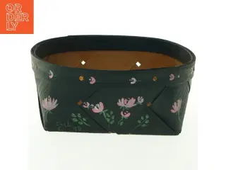 Flettet kurv med dekorative malede blomster (str. Ø 19 cm)