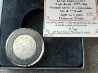Danmark 1/12 Speciedaler 1787 i sølv. 