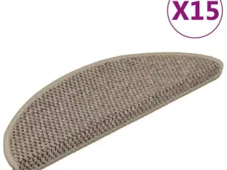 Selvklæbende trappemåtter 15 stk. 56x17x3 cm sisal-look beige