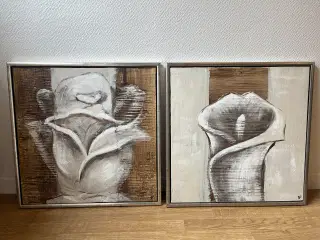 2 fine malerier mål 64+64 cm.