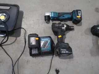 2 stk. akku håndværktøj MAKITA DTW700, DDA351 med 3 stk. batterier og lader