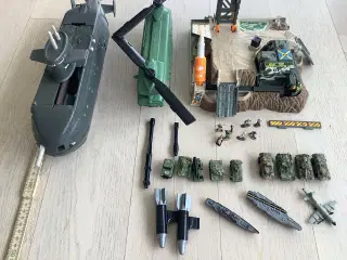 Militær levesæt med base, helikopter mv.