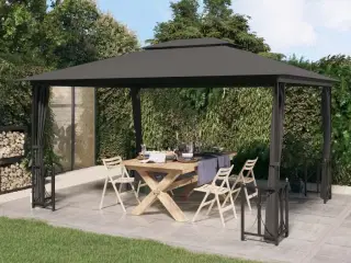 Pavillon med sidevægge og dobbelttag 3x4 m antracitgrå