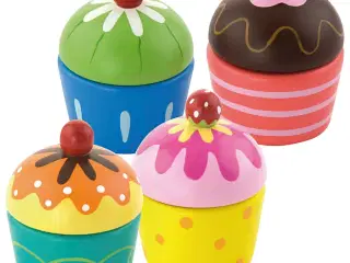 VIGA Træ Cupcakes - 4 dele til leg og dekoration