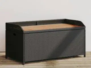 Opbevaringsbænk 100x50x52 cm polyrattan og akacietræ sort