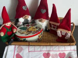 Smuk rustik fletbakke m/håndtag og julenisser mv.