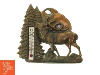 Væghængt termometer med elg og træmotiv (str. 15x13 cm)