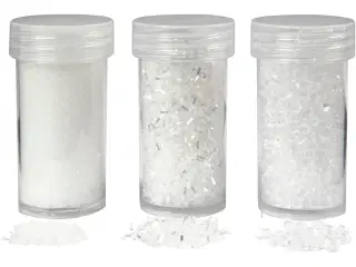 Kunstig sne, hvid glitter, 35+35+8 g, 3ds./ 1 pk.