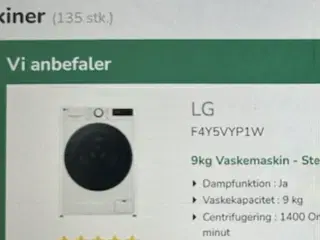 LG. Vaskemaskine med damp 