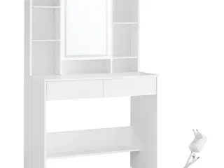 Toiletbord med LED spejl – VASAGLE, hvid, 2 skuffer, justerbare hylder