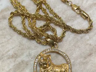 4mm Goldfilled rope chain med panter vedhæng