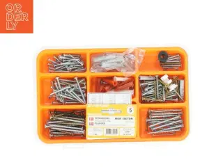 Skruer og rawlplugs sæt i opbevaringsboks fra Ikea (str. 27,5 x 17,5 cm)