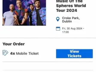 Coldplay Dublin 4 biletter 30 august